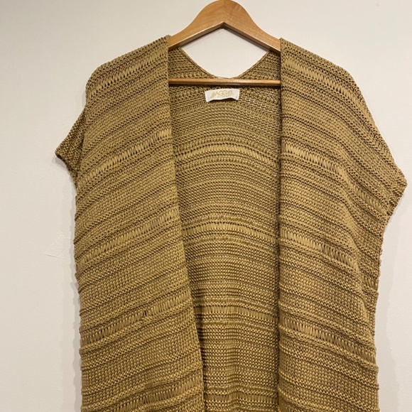 Aggel Knitwear Tan Loose Knit Long Cap Sleeve Open Front Cardigan Sweater Medium - Picture 2 of 5